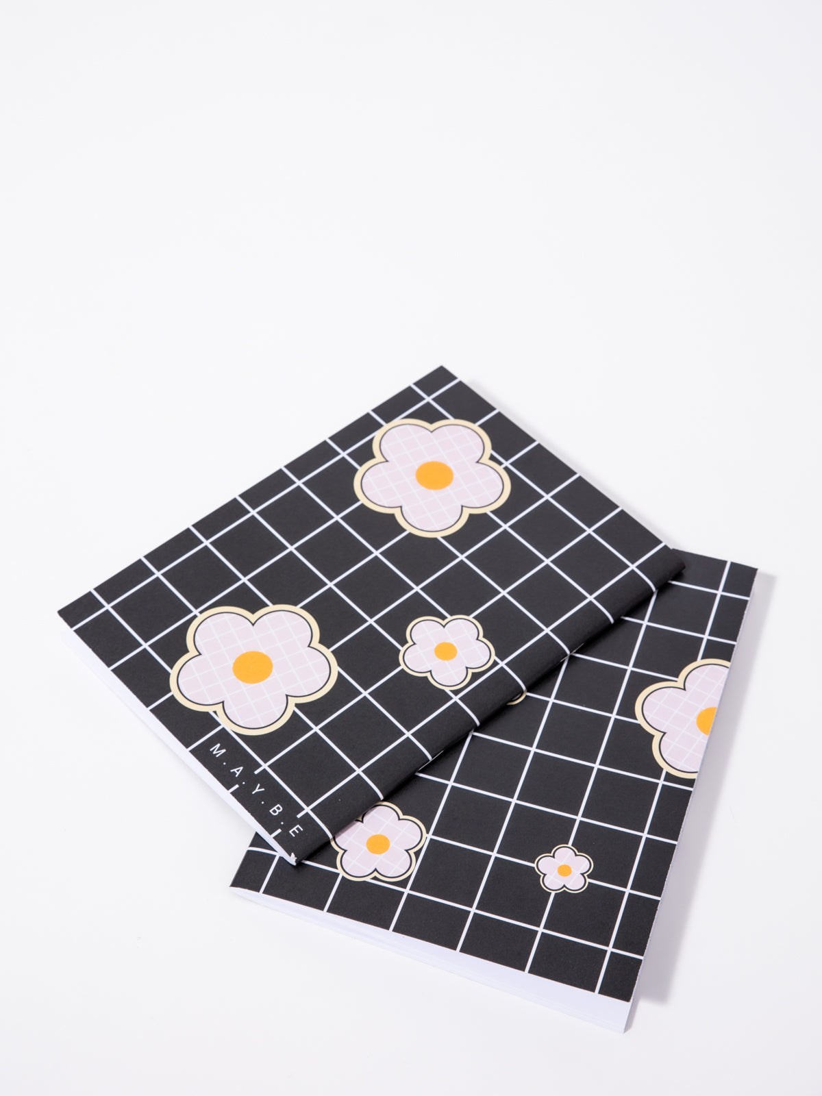 Black Grid Floral Notebook