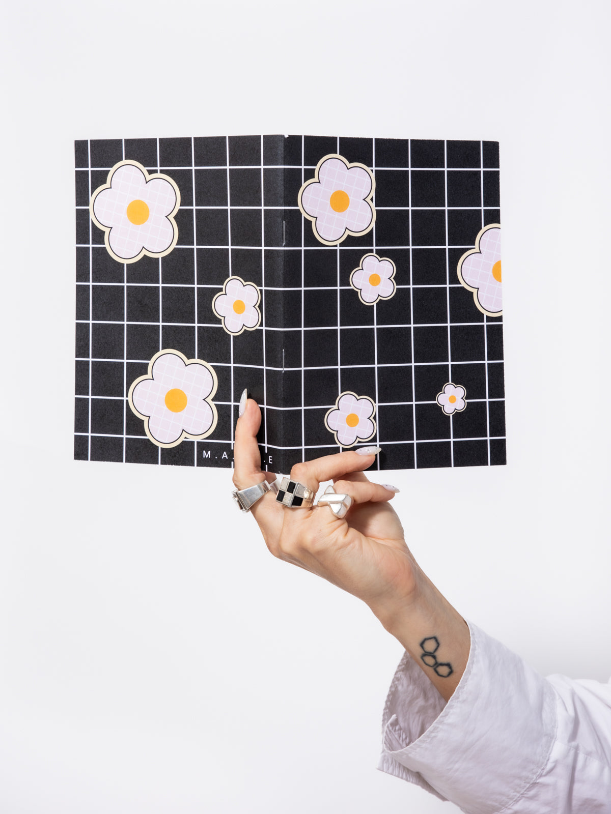 Black Grid Floral Notebook