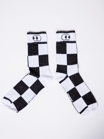 Checked Socks with Eyelids and Rib Top