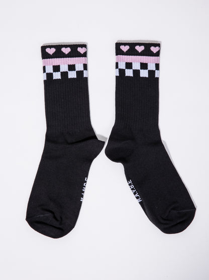 Hearts and Checkers Rib Socks