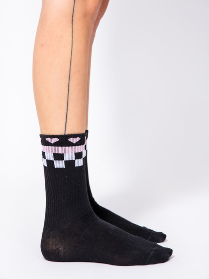 Hearts and Checkers Rib Socks