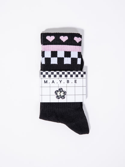 Hearts and Checkers Rib Socks