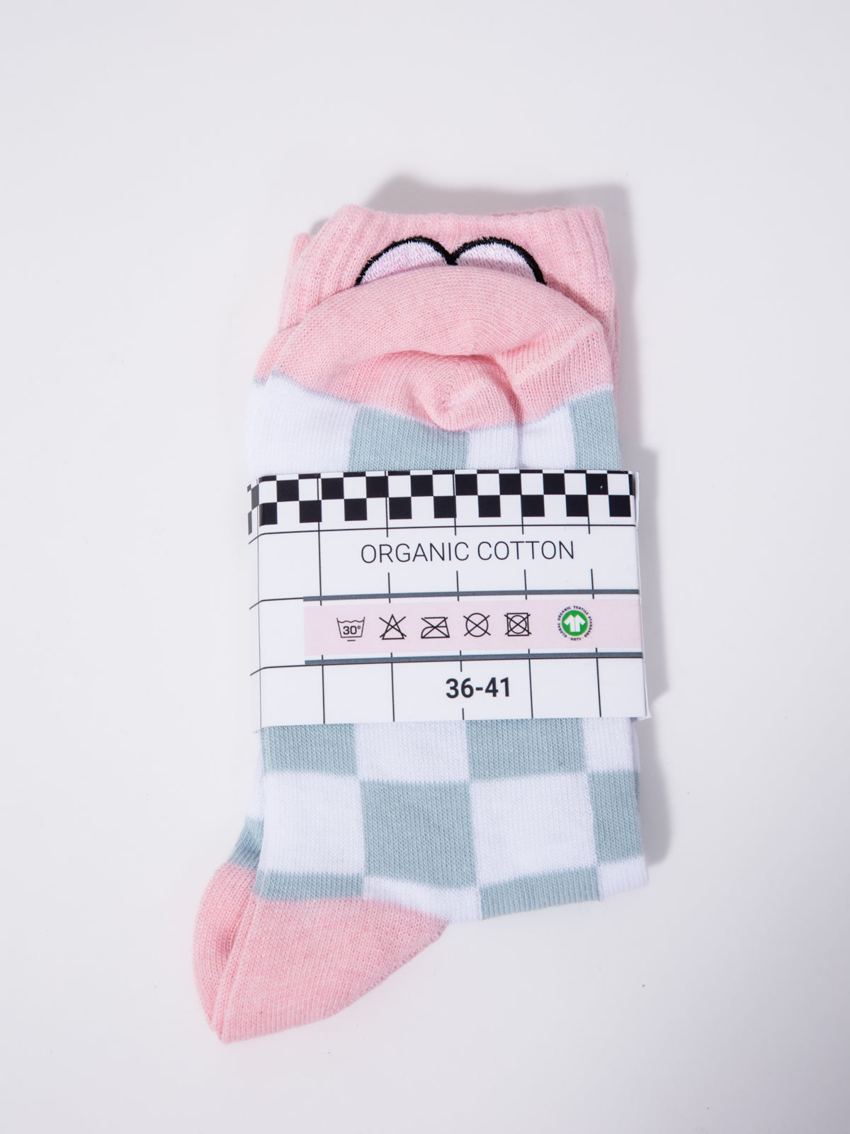 Checked Socks with Embroidered Eyelids