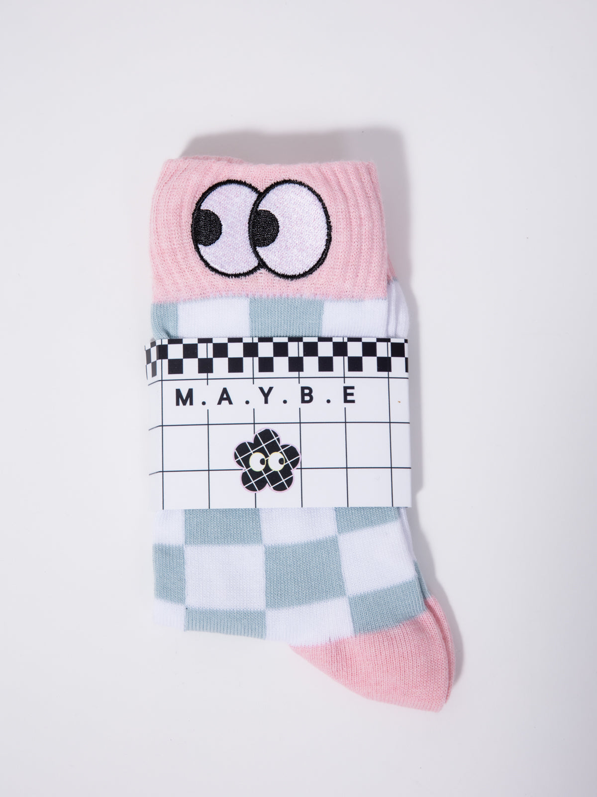 Checked Socks with Embroidered Eyelids