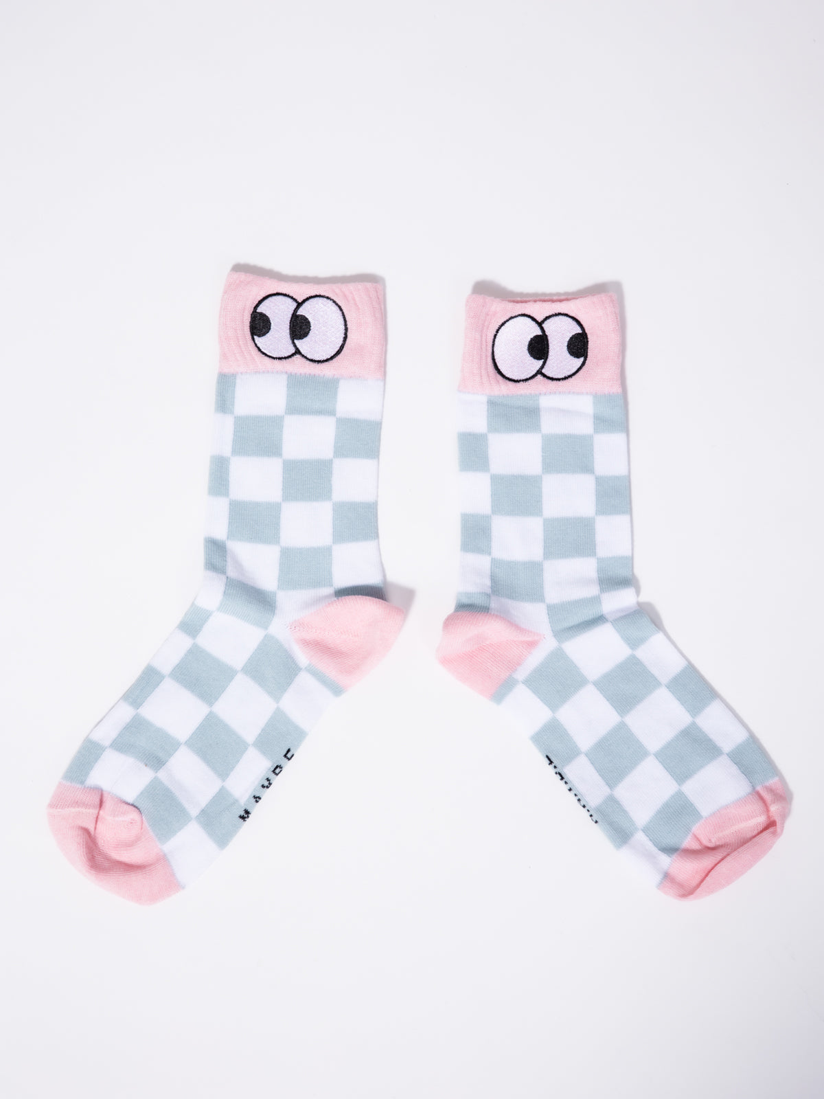 Checked Socks with Embroidered Eyelids