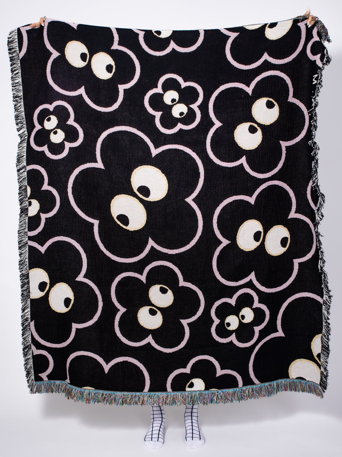 B&W Flowers Jacquard Blanket