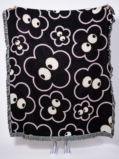 B&W Flowers Jacquard Blanket