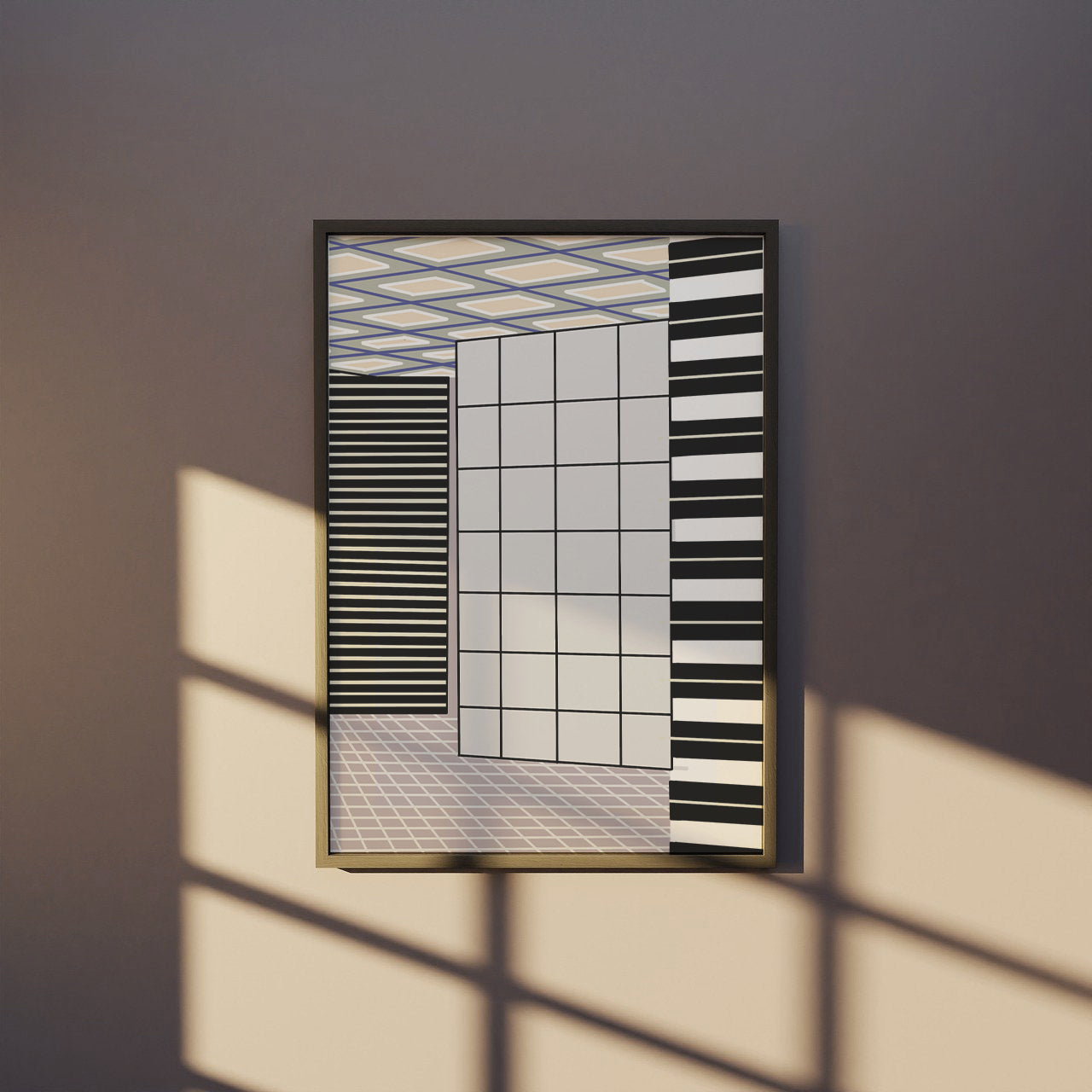 Framed Art Print Geometric Illusion - House Mockup